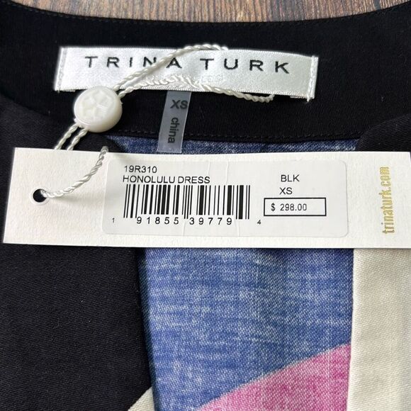 NWT Trina Turk Honolulu Dress Black rainbow Sz XS caftan - Picture 7 of 11